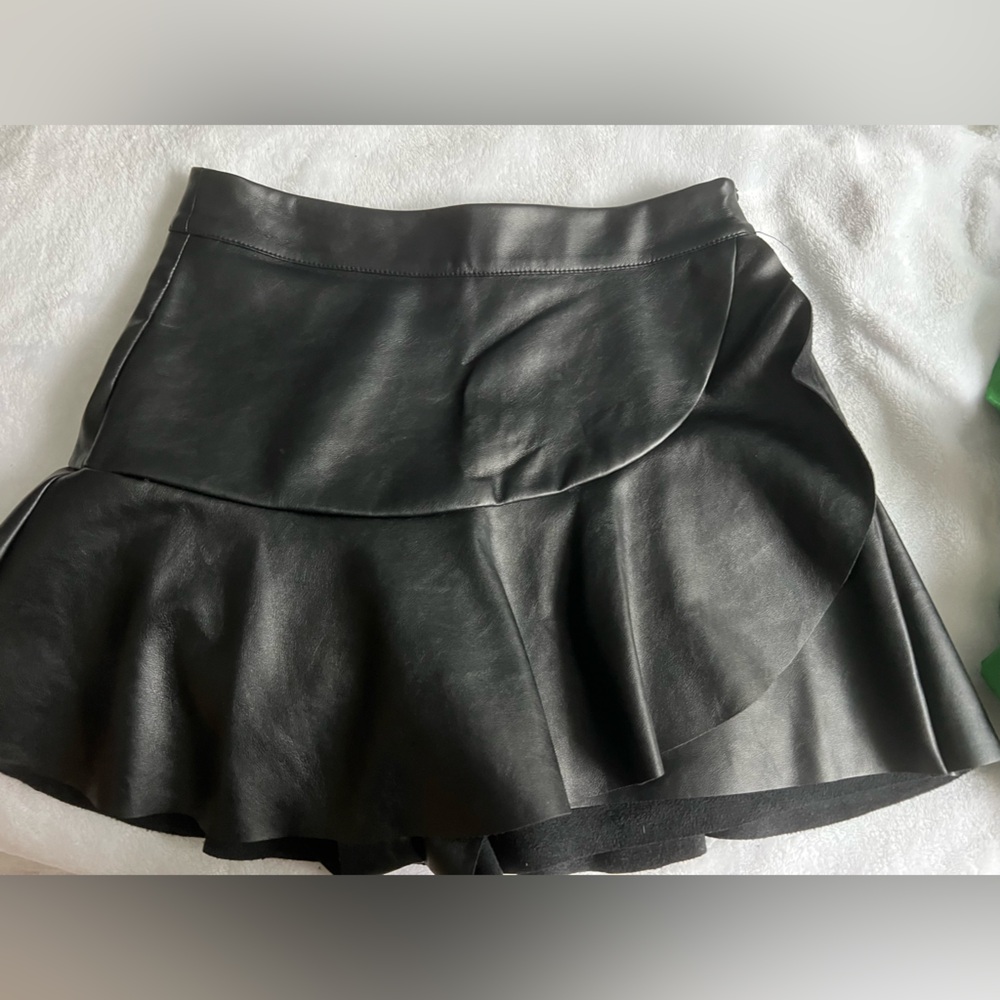 Black Faux Leather Skort